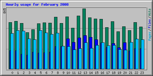 Hourly usage for February 2008